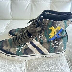 RALPH LAUREN POLO HIGH TOP MEN'S ARMY FATIGUE SNEAKERS SIZE 9D